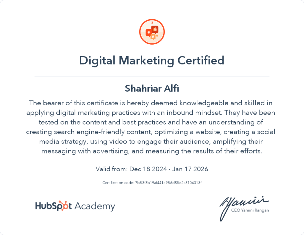 Digital Marketing certificate